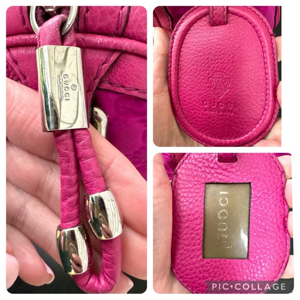 Gucci Gucissima Techno Tag Neoprene & Leather Boston Bag - Vibrant Magenta - Picture 7 of 13